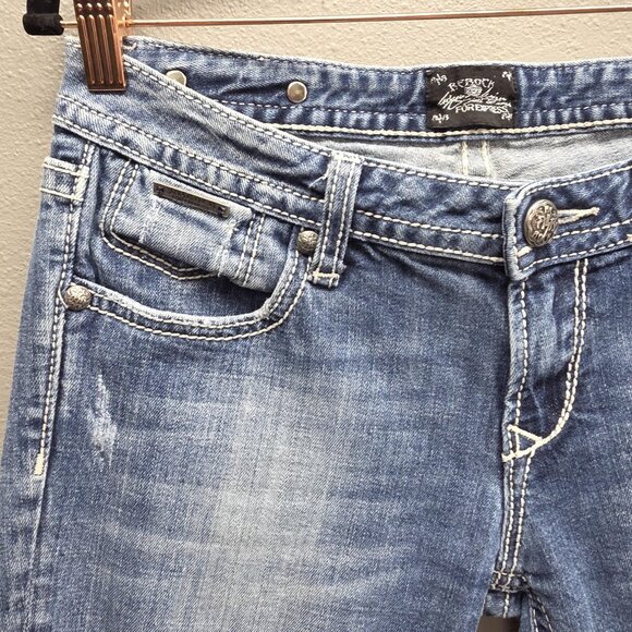 ReRock for Express Jeans Womens 6R Skinny Distressed Embroidered Pockets Denim - Picture 2 of 14